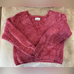 Urban Outfitters Chenille Sweater V-Neck Maroon Cropped